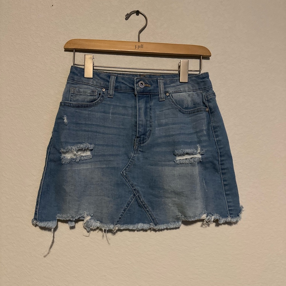 Wax Jean Asymmetrical Distressed Denim Skirt - Blue